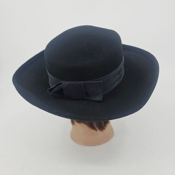 Vintage 1970\'s Sonni Black wool felt Cartwheel Bolero Boater Style Hat main image 7